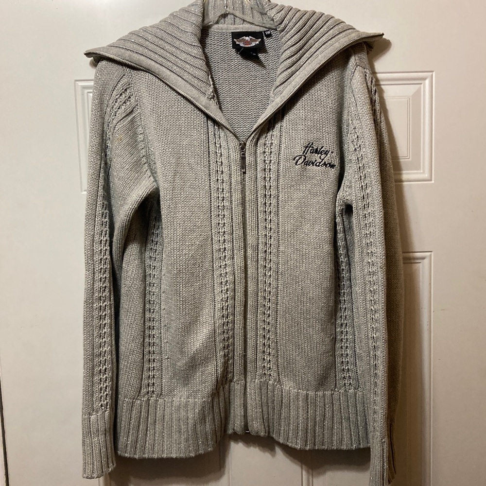 Harley-Davidson Women’s Zip-Up‎ Sweater in Light Gray 1X
